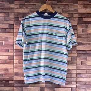 Vintage 70’s Montgomery Wards Multi Colored Striped Poly/Cotton Blend T Shirt